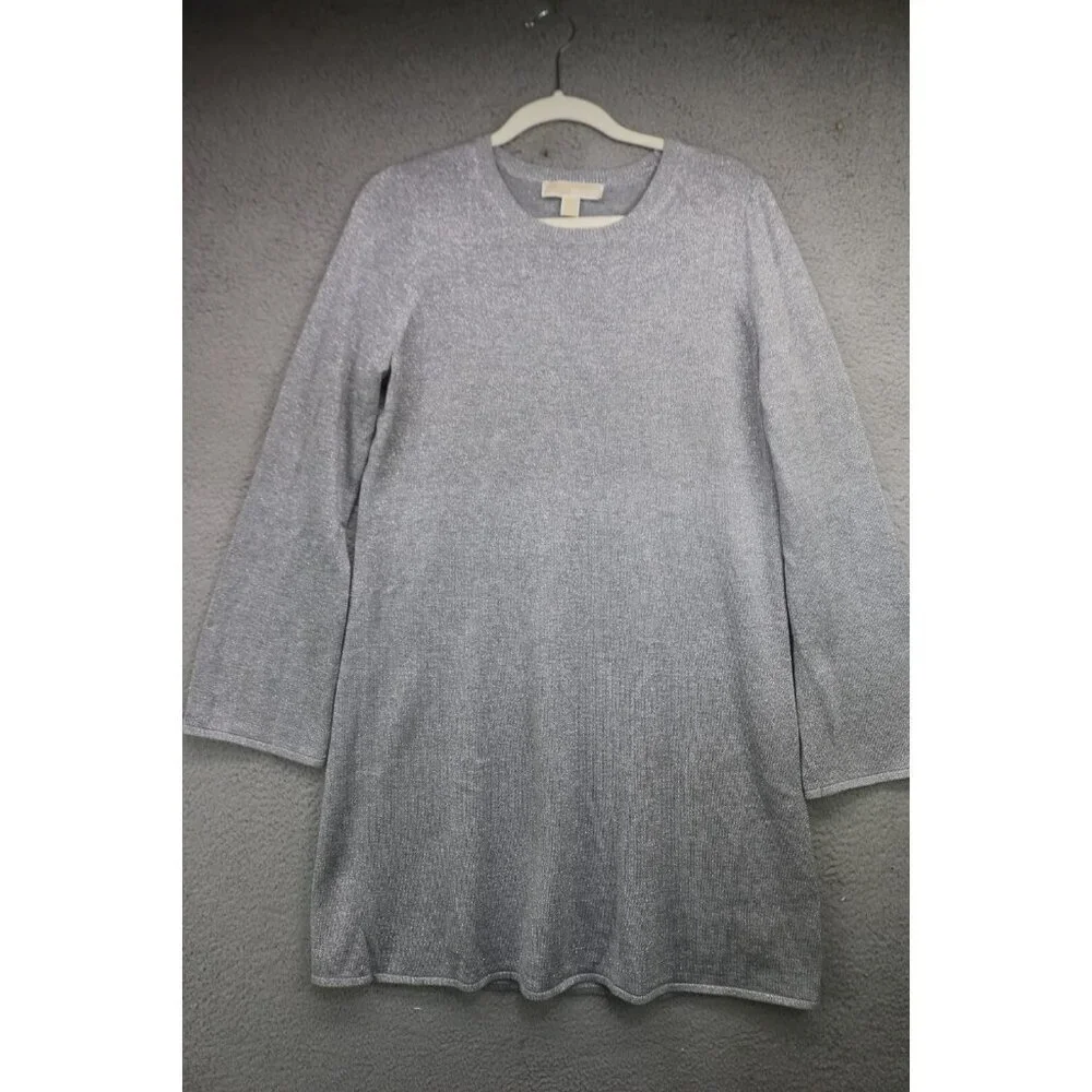 Michael Kors Long Bell‎ Sleeve Silver Sparkling Sweater Dress-L-Event-Evening